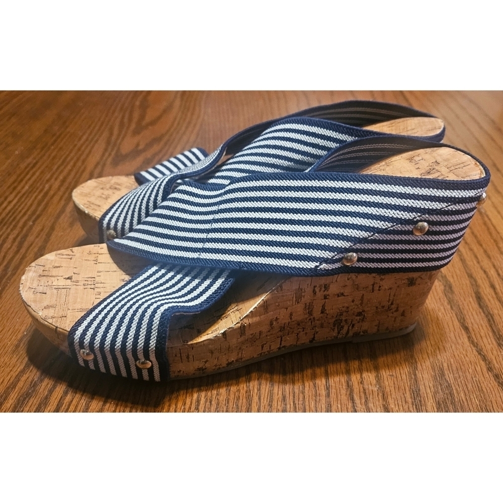 Montego Bay Club Striped Navy Wedge Sandals